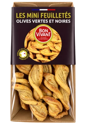 Les Mini Feuilletés Olives Vertes et Noires, Bon Vivant — sachet 60 g