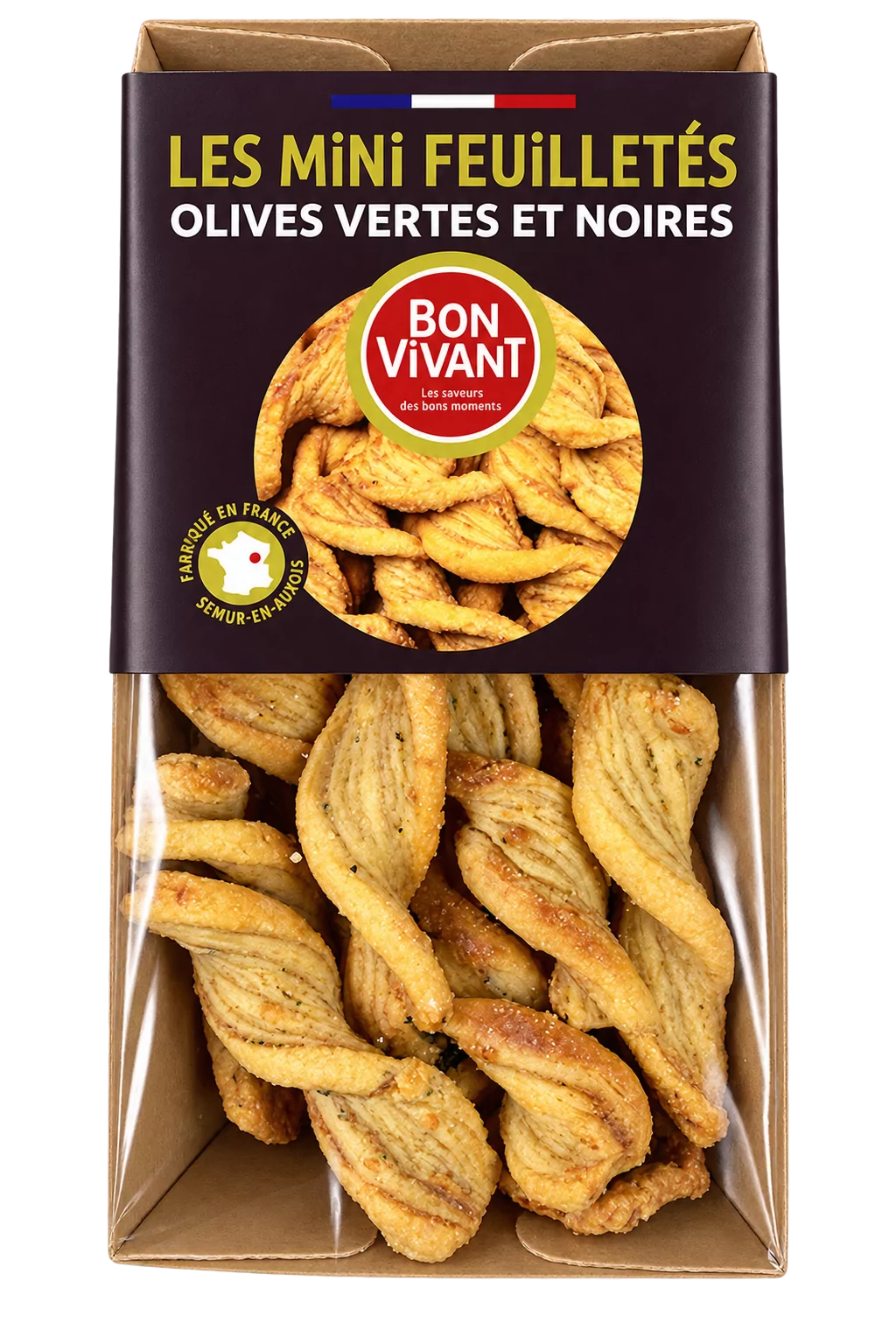 Les Mini Feuilletés Olives Vertes et Noires, Bon Vivant — sachet 60 g