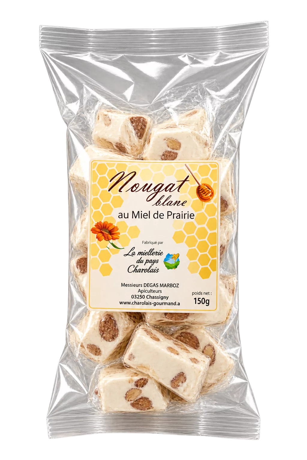 Nougat au Miel de Prairie, La Miellerie du Pays Charolais — sachet 150 g