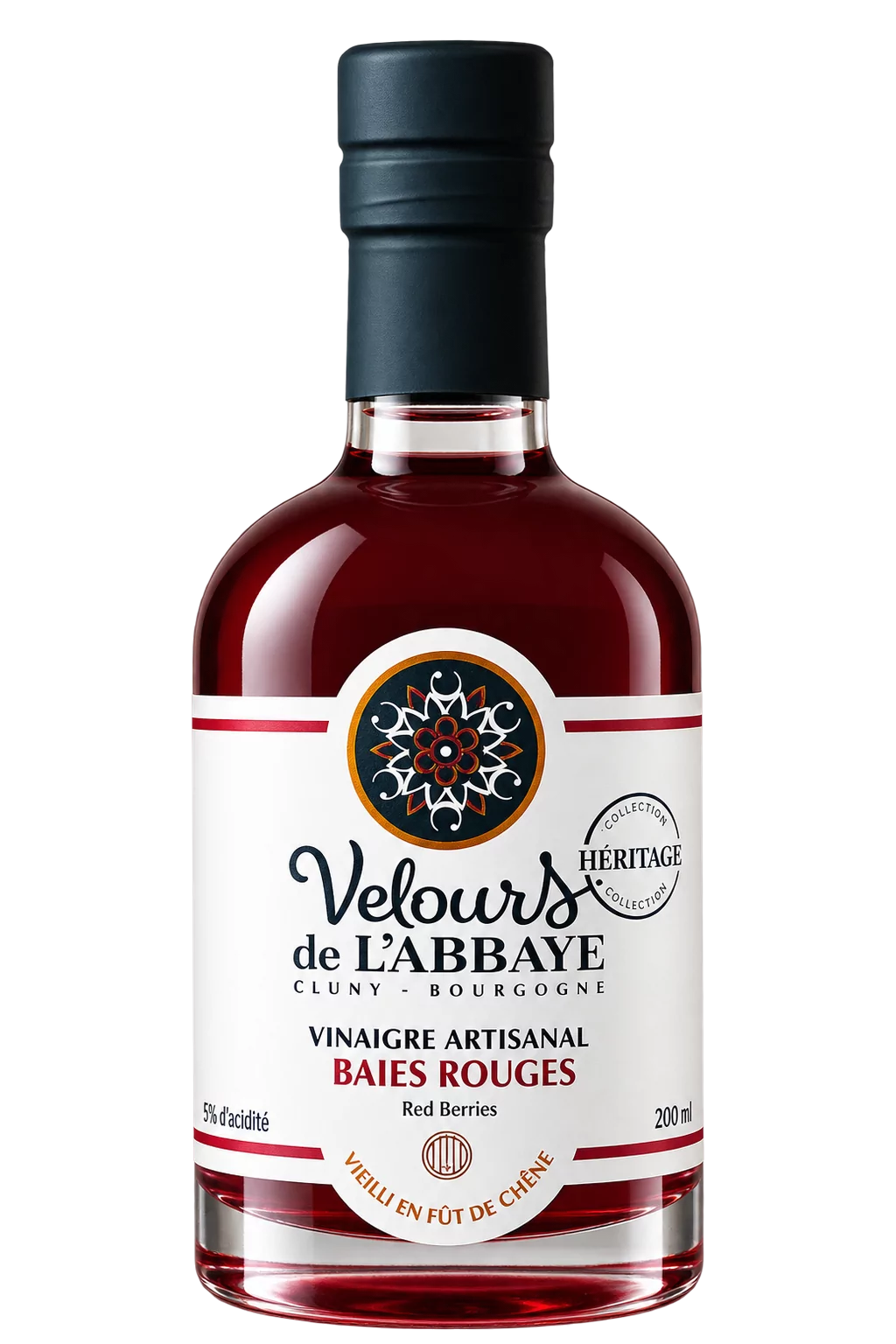 Vinaigre Baies Rouges Héritage, Velours de l’Abbaye — flacon 200 ml