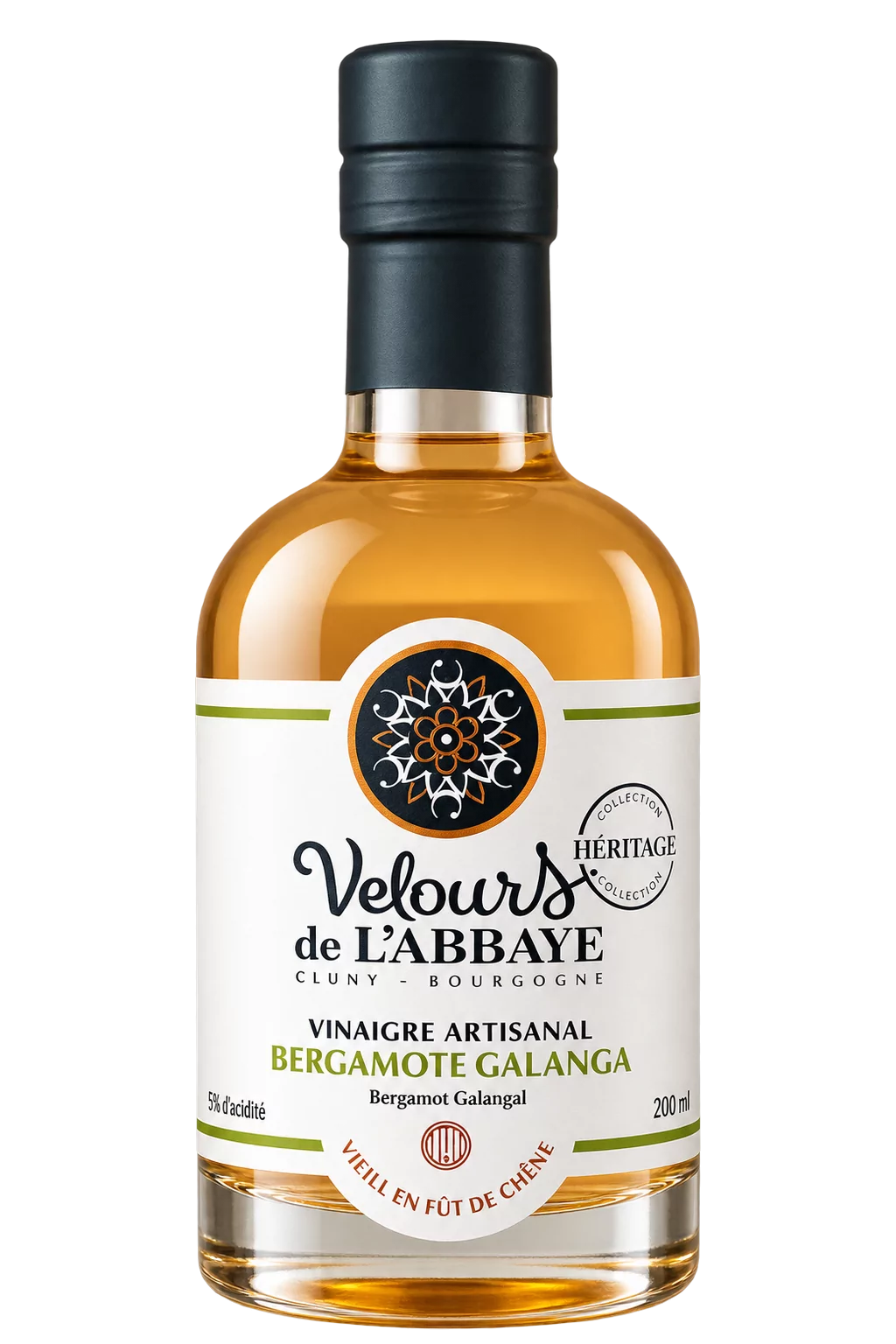 Vinaigre Bergamote Galanga Héritage, Velours de l’Abbaye — flacon 200 ml