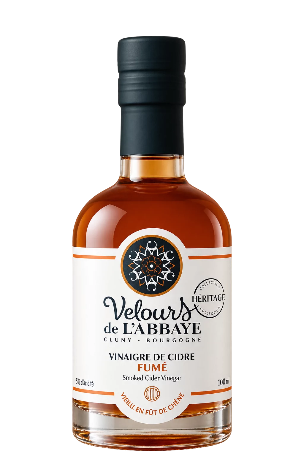 Vinaigre Cidre Fumé Héritage, Velours de l’Abbaye — flacon 100 ml