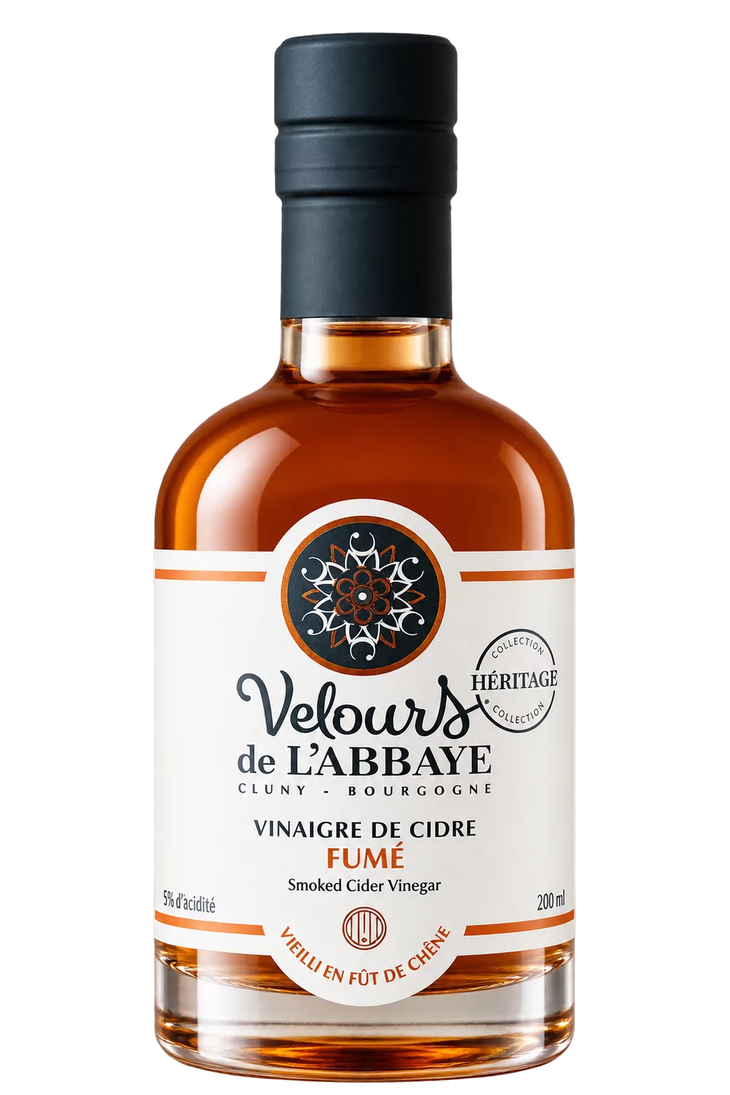 Vinaigre Cidre Fumé Héritage, Velours de l’Abbaye — flacon 200 ml